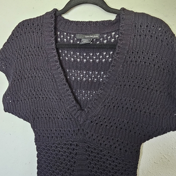 Calvin Klein Jeans Black Crochet Knit Swimsuit Cover Size S Small - Picture 2 of 11